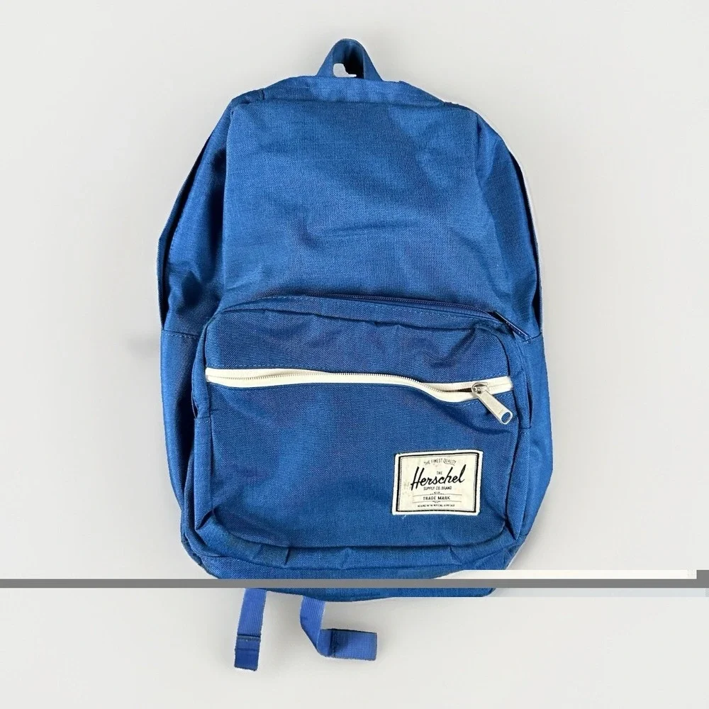 Herschel Laptop Backpack Padded Pockets Zippers Blue Red Striped Inside